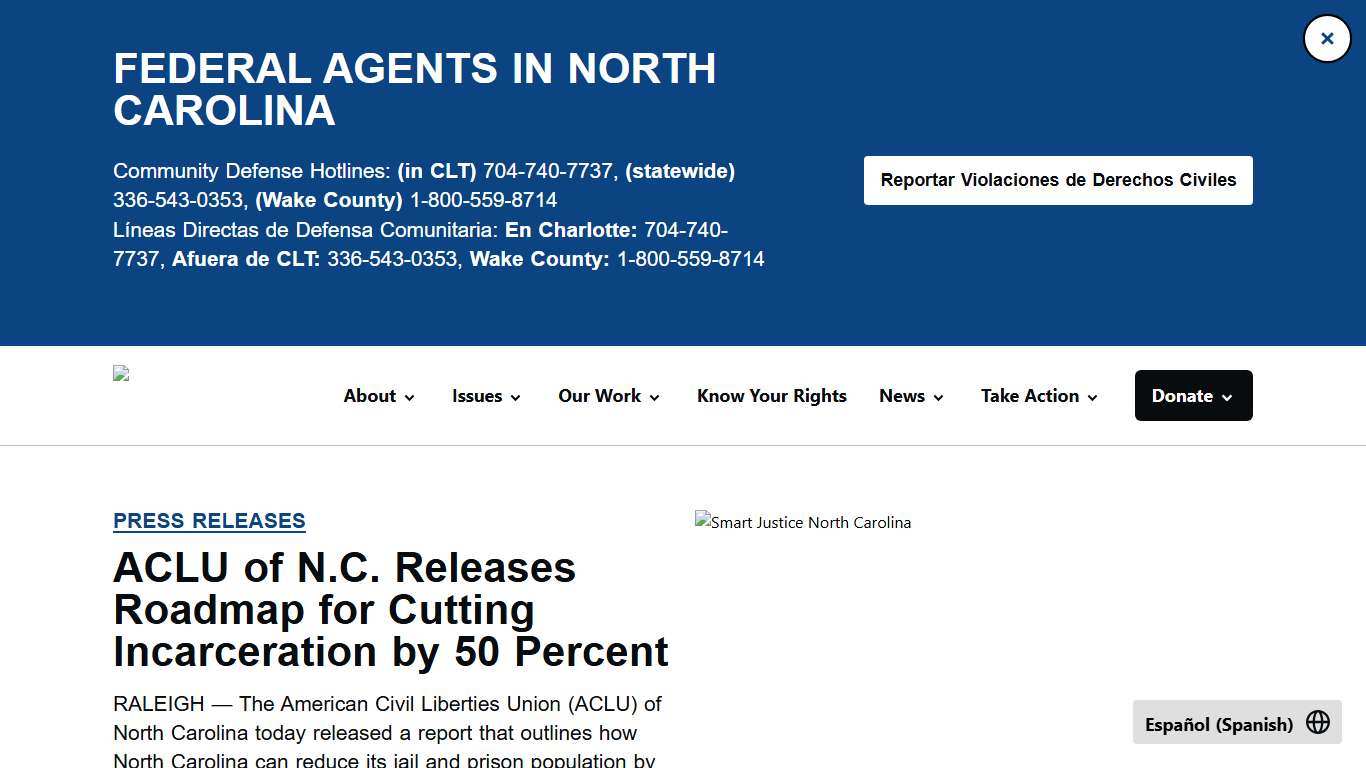 ACLU of N.C. Releases Roadmap for Cutting Incarceration by 50 Percent - ACLU of North Carolina